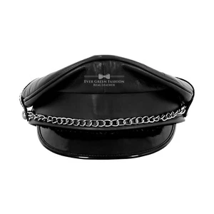 Sombrero Gorra Cuero Genuino Ejército Muir Motociclista Pico Cadena Negro Policía Militar Bluf - Imagen 1 de 4