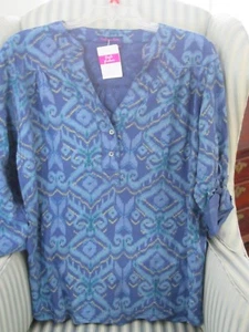 NWT FRESH PRODUCE WMS "" IKAT " DESIGN DOCKSIDE HENLEY On MOONLIGHT (XS) - Picture 1 of 5