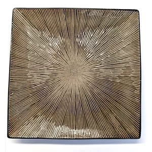 GBB8 11.25" Square Dinner Plates (2) Tan and Black Sunburst GABBAY by Gibson - Picture 1 of 9