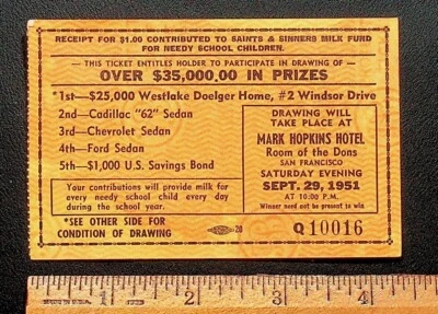 1951 МАРК ХОПКИНС ОТЕЛЬ РЕКЛАМА ДОМ ЛОТЕРЕЙНЫЙ БИЛЕТ САН-ФРАНЦИСКО - JJ-23 - Изображение 1 из 4