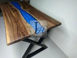 Ocean Blue Epoxy River Table ? Live Edge Walnut Wood Handmade - Picture 1 of 2