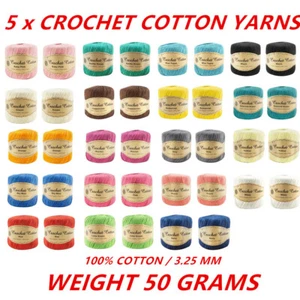5 x 50g Crochet 100% Cotton Knitting Yarn Ball Multi Colors Gloves Hat 3.25mm - Picture 1 of 20