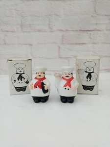 Jolly Chefs Salt Pepper Shakers Pair Unused Tableware Condiments Vintage - Picture 1 of 7