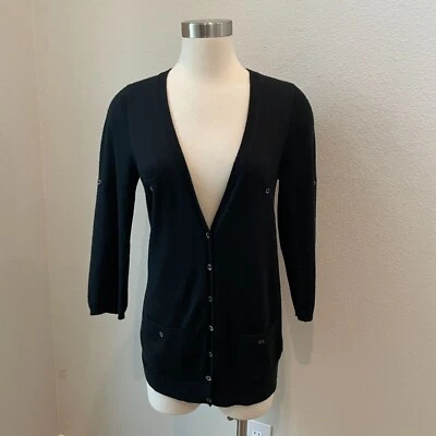 Cárdigan suéter con bolsillos J Crew negro mediano 100 % cachemir para mujer Foto 1 de 4