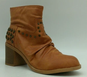 Michael Antonio Jinxy Cognac Brown Synthetic Slip On Booties Size 9M Studded - Picture 1 of 10