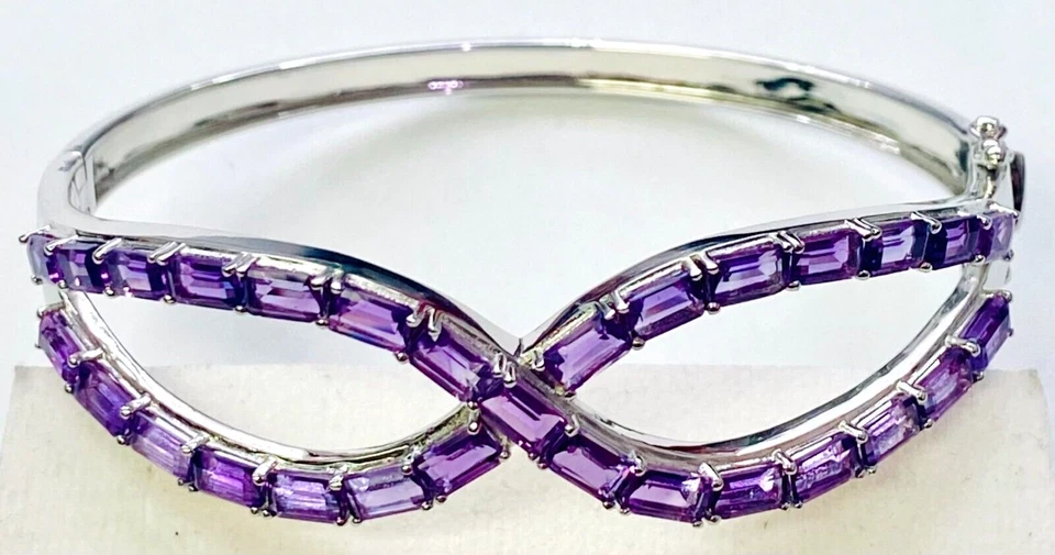 Brazalete con bisagras de piedras preciosas baguette amatista de plata esterlina QVC 8" Foto 1 de 4