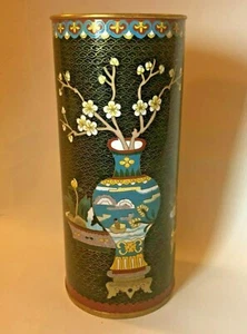 Vintage Chinese Cloisonne Enamel Cylindrical Sleeve Vase 1970's - Picture 1 of 12