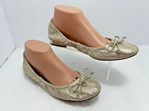 Anne Klein Womens Ballet Flats Shoes Size9M  Petrica Shiny Gold W/Bow Scrunch #H - Picture 1 of 10