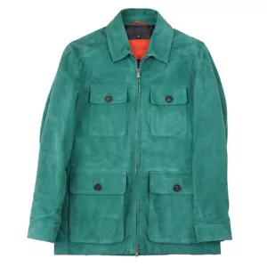 Isaia Green Soft Nappa Lambskin Suede Leather Field Jacket S (Eu 48) NWT - Picture 1 of 11