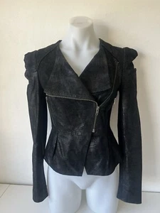 Forever New Jacket Women 6 Black Textured 100% Leather Biker Jacket - Picture 1 of 17