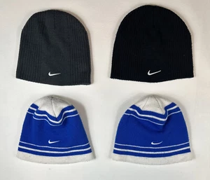 Nike ColdGear 4-Beanies Set Youth Boy’s 3-One Size/1-Sz 4-7 Gray, Blue & Black. - Picture 1 of 12