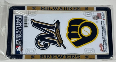 Milwaukee Brewers Plastic License Plate Frame w/ Bonus Decals WinCraft MLB - NEW - Image 1 of 4