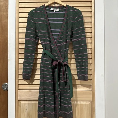 Diane Von Furstenberg Green Purple Sweater Wrap Dress Size S See Pics - Image 1 of 4