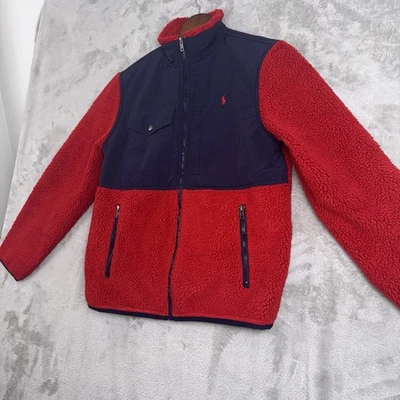 Chaqueta polar Polo Ralph Lauren roja para niño XL color bloqueado Sherpa piel sintética Foto 1 de 4