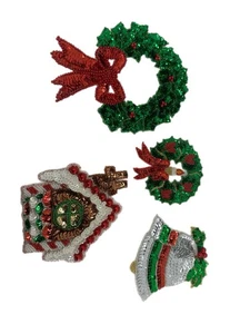 Vintage Pailletten Perlen Weihnachten Applikationen Lot Kranz Glocke Kirche Ornamente  - Bild 1 von 14