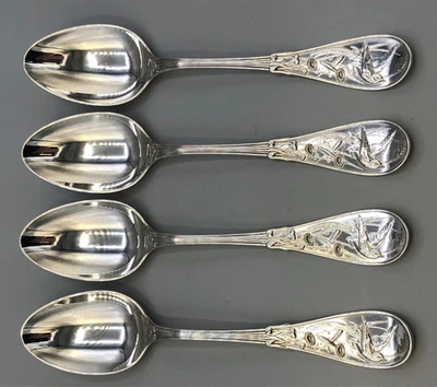 Conjunto de 4 colheres de sopa ovais de prata esterlina Audubon by Tiffany 7 1/8" - Imagem 1 de 4