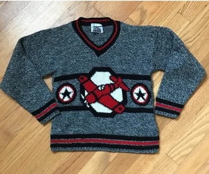 80s airplane sweater intarsia knit v neck vintage kids’ size 6-8 - Picture 1 of 4