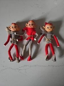 Christmas Pixies Elves. Felt With Plastic Heads Lot 3. Vintage MCM Japan - Picture 1 of 7