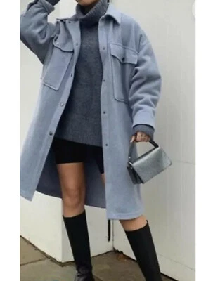 Zara Wool Blue Oversized Overshirt  Shacket Coat Size S Bloggers Genuine Zara - Image 1 of 4