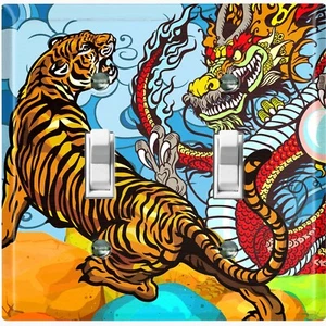 Interruptor de luz de metal Cubierta Placa de pared Habitación para niños Dragon Tiger Battle - Imagen 1 de 26