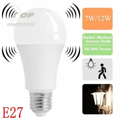 E27 Radar Sensor Ambient PIR Motion 7/12W LED Lamp Bulb Energy Saving Light - Image 1 of 4