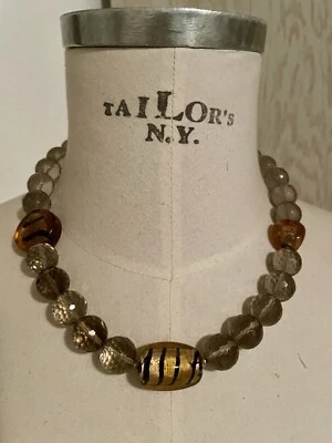 Imposante Rauchquarz Halskette mit Murano Elementen! Rauchquarz Kugel 15mm! - Bild 1 von 4