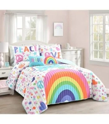 🦄 LUSH DECOR UNICORN RAINBOW QUILT SET - TWIN SIZE - MAGICAL BEDDING! 🌈 - Image 1 of 4