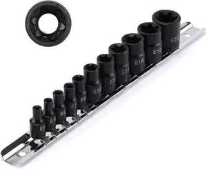 EMENTOL 11PCS E-Torx Socket Set with Rail, CR-V, 1/4" and 3/8" Drive, Female Ext - Picture 1 of 6