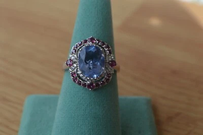 Anel de platina sobre prata 5,50 ct mudança de cor fluorita/rodolita/zircão tamanho 9 - Imagem 1 de 4