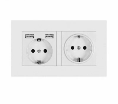 Wall Socket Electrical Outlet Power Plug 16A 220V USB Charge Port EU Dual Usb - Image 1 of 4