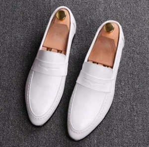 Zapatos de vestir para hombre punta puntiaguda sin cordones formales británicos informales mocasines de boda 2025 - Imagen 1 de 8