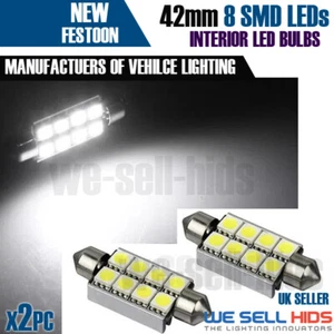 2x Festoon 42mm C10W SV8,8 SMD LED GLÜHBIRNE INNEN DACHKUPPEL FESTOON WEISS COOL - Bild 1 von 1