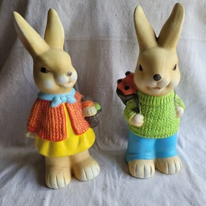 Large Pair Easter Spring Bunny Rabbit Figurines - Picture 1 of 10