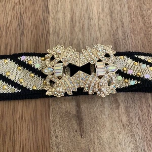 St. John Gold Strass Gürtel dehnbar elastisch 80’s 90’s Gr. 14 34” Neu schwarz - Bild 1 von 3