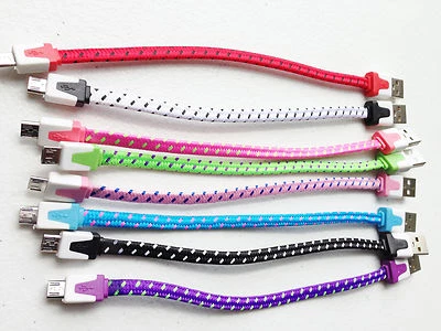 SHORT MICRO USB flat Braided Charger Cable FOR SAMSUNG galaxy s7 s6+ edge note 5 - Image 1 of 4