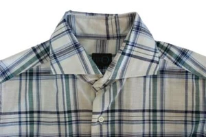 $315 Eidos Napoli Men's sz 16.5/42 LS Button Down Shirt White Blue Plaid - Picture 1 of 8