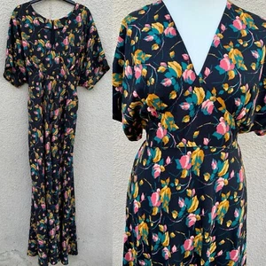NANCY MAC BOHEME BLOOM AURORA WOOL CREPE MAXI DRESS VINTAGE DECO 30’s 40’s 5 18 - Picture 1 of 14