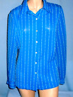 Bodin Knits  Lg  Blue Blouse  Raised White Vertical Stripes.Long Sleeves.Poly