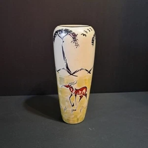 African Safari Landscape Gazelle Soapstone Vase - Picture 1 of 5