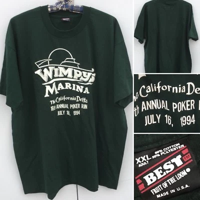 Vintage Wimpys Marina California Delta Poker Run 1994 T Shirt Size XXL 2XL 90s - Image 1 of 4