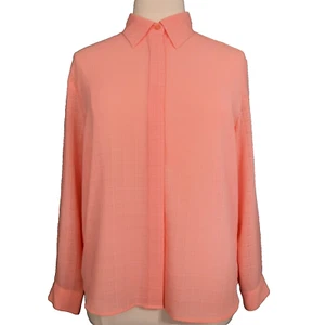 Vintage 90s Blouse Womens 1X Coral Pink Check Career Office Preppy Secretary - Picture 1 of 11