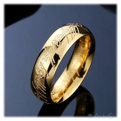 Ring d.Macht Titan hartvergoldet fein-mittl.Lasergravur inkl.Edels.kette 16,2-23 - Bild 1 von 4