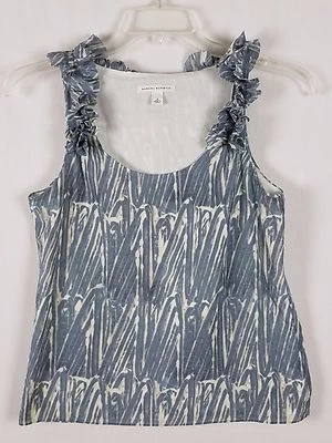 Banana Republic | Camiseta sin mangas de verano con cuello redondo elástico estampado azul con volantes | Mujer pequeña Foto 1 de 4