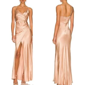 Shona Joy La Lune Größe 8 Wüstenrose Pfirsich Kreuz drapiert Satin Maxikleid Neu mit Etikett - Bild 1 von 13