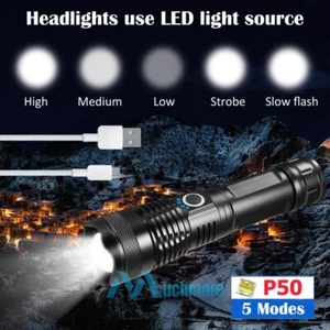 Superhelle 1200000LM leistungsstarke LED Taschenlampe taktische wiederaufladbare Zoom Taschenlampe - Bild 1 von 13