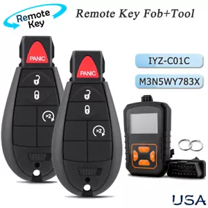 2 For 2009 2010 2011 2012 Dodge Ram 1500 2500 3500 Remote Key Fob 4B + OBD Tool - Picture 1 of 13