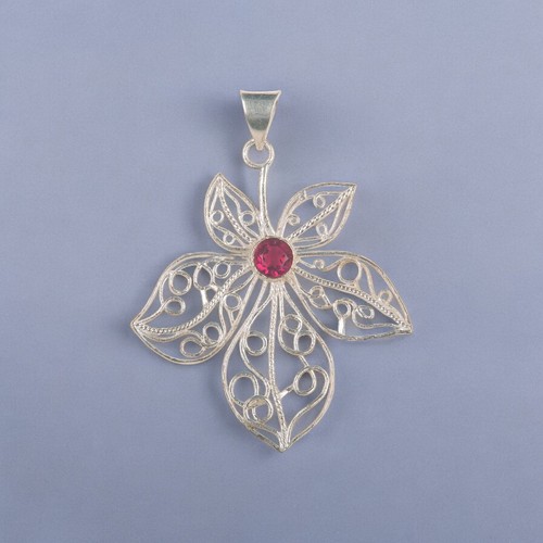 VETEMENTS Raro ciondolo fatto a mano con gemma rosa rubellite argento sterling 925 2 29"
