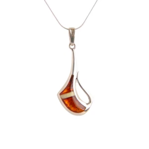MTM Silver Baltic Amber Nordic Pendant Necklace in 925 Sterling Silver - Picture 1 of 7