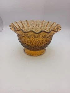Vintage L. E. Smith Daisy And Button Pattern Amber Ruffled Glass Bowl - Picture 1 of 4