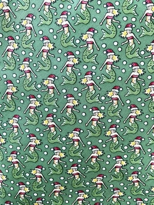 Vineyard Vines 100% шелк Санта русалка шеи галстук зеленый новый с ярлыками китчи - Изображение 1 из 3